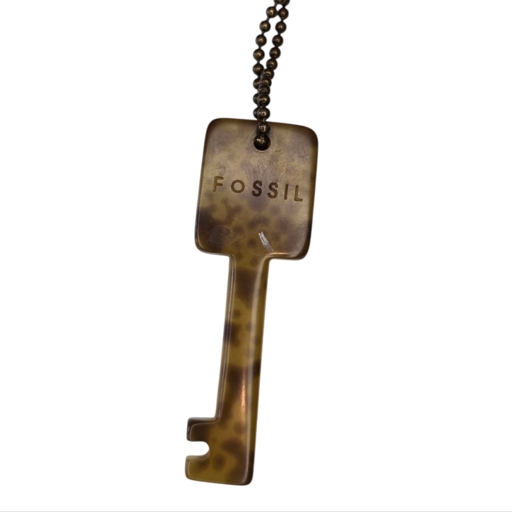 Fossil Key Lucite Tortise Shell Brown Gold Vintage Hang Tag